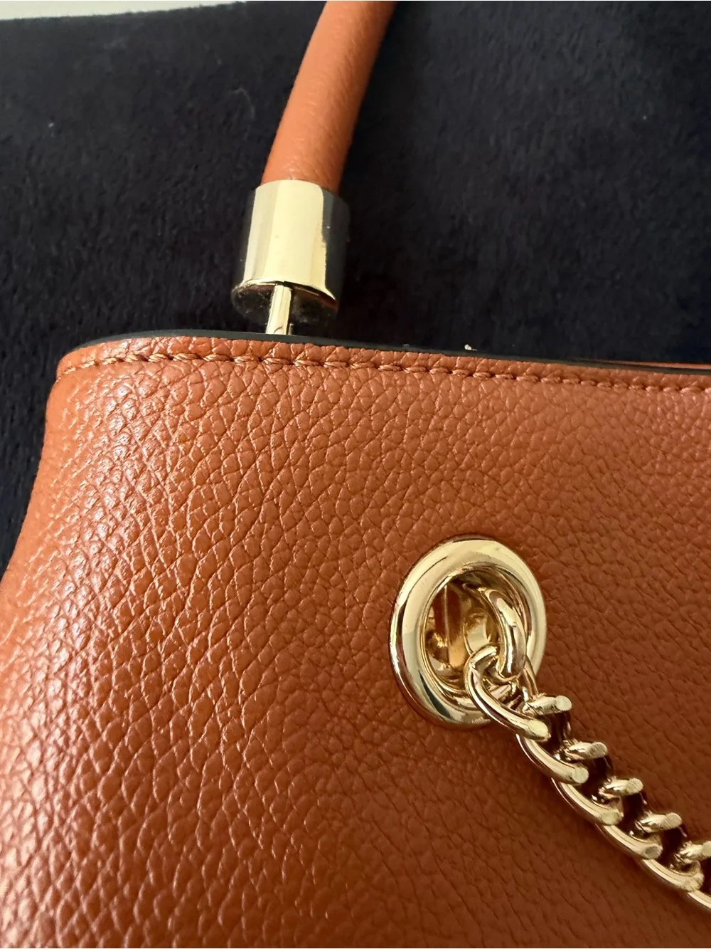 LC Lauren Conrad Structured Small Tote Handbag in Cognac with Gold Chain Detail